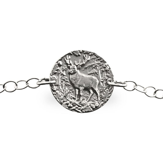 Stag engraved sterling silver coin bracelet by Ojewellery