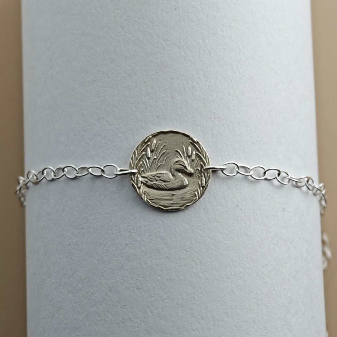 Duck Engraved Sterling Silver Coin Bracelet