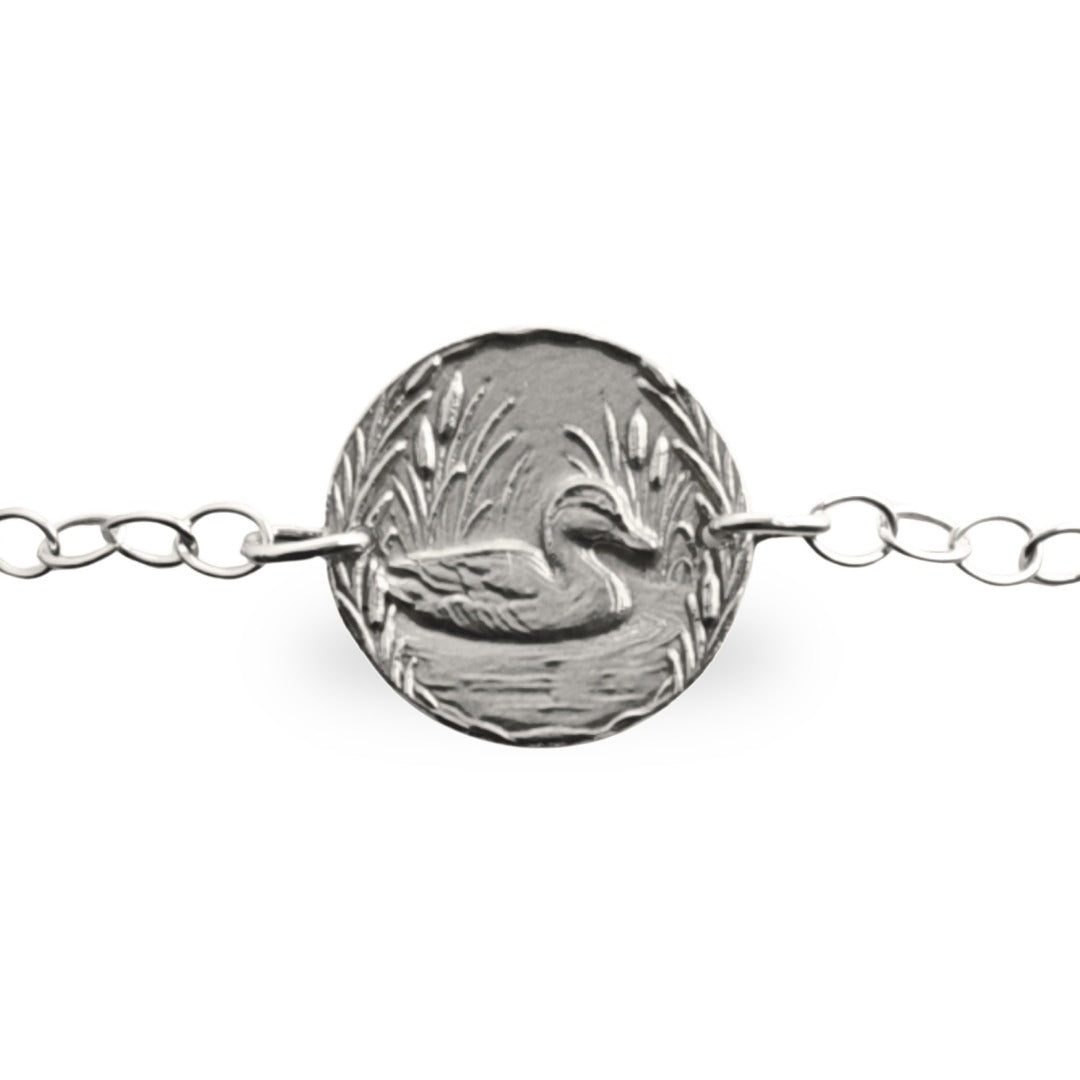 Duck Engraved Sterling Silver Coin Bracelet