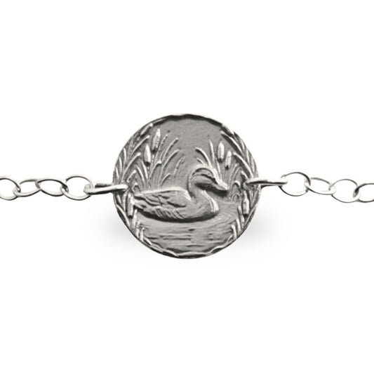 Duck engraved sterling silver coin bracelet by Ojewellery