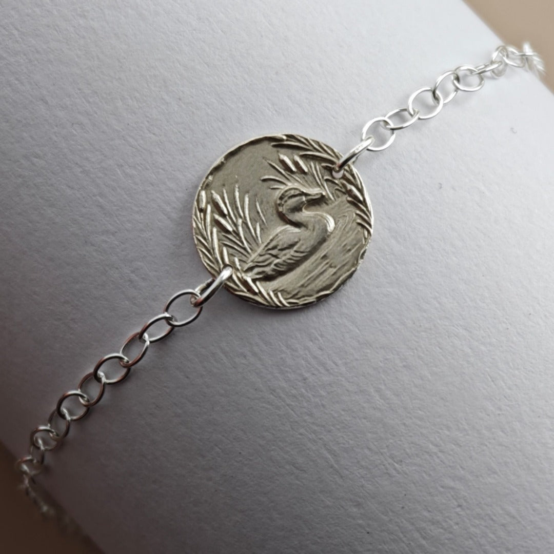 Duck Engraved Sterling Silver Coin Bracelet
