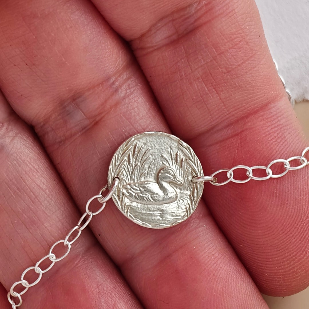 Duck Engraved Sterling Silver Coin Bracelet