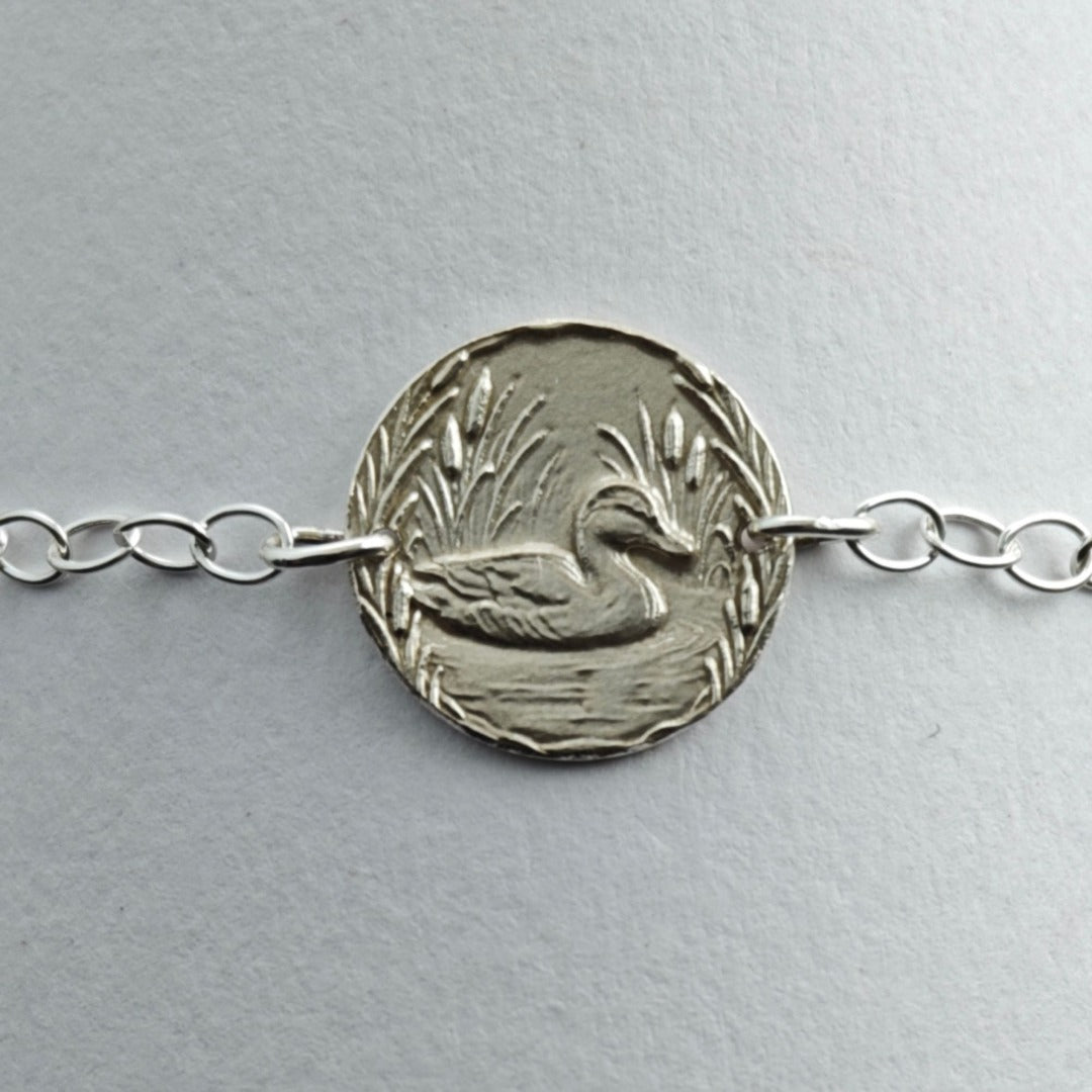 Duck Engraved Sterling Silver Coin Bracelet