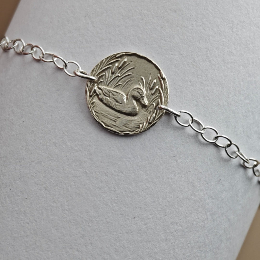Duck Engraved Sterling Silver Coin Bracelet