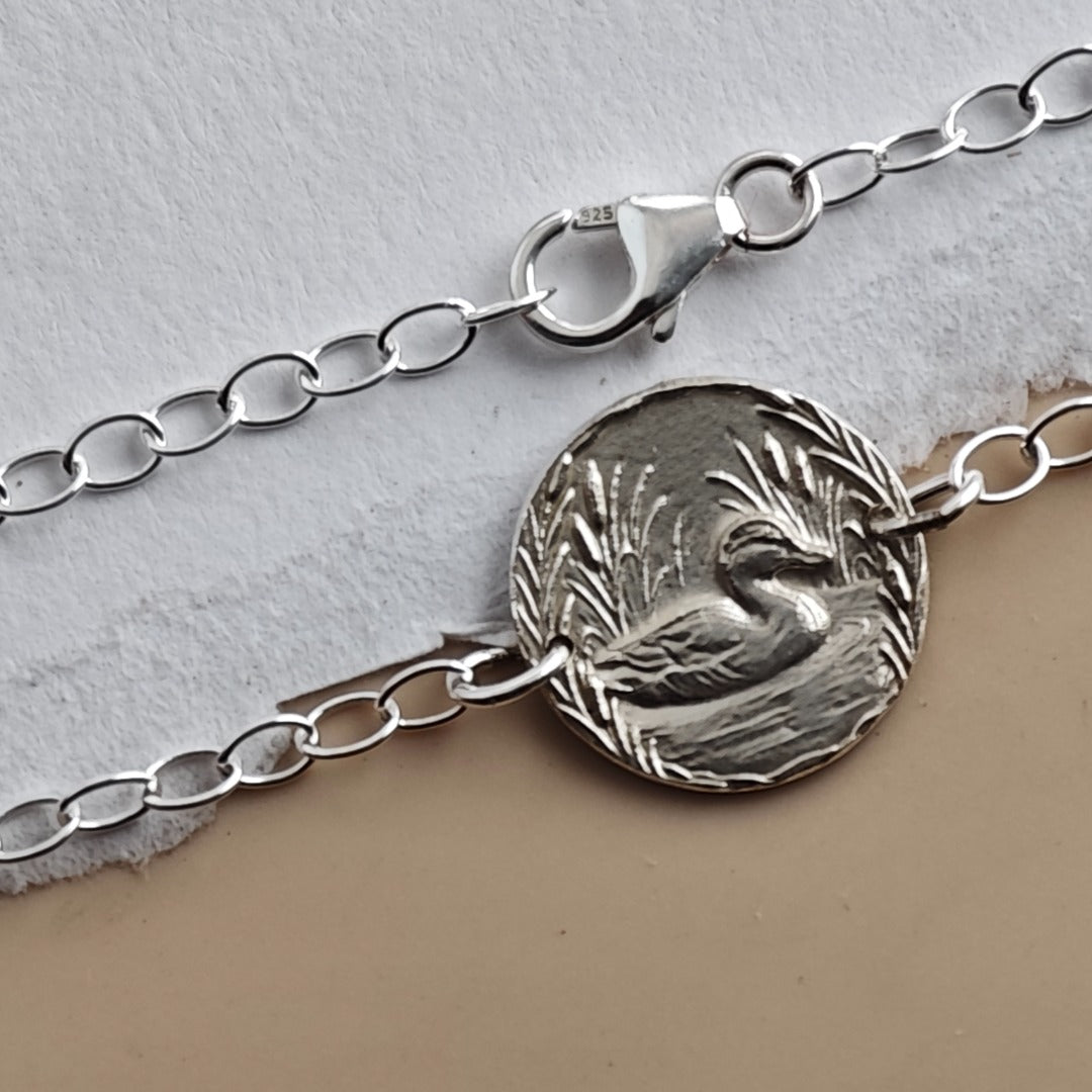 Duck Engraved Sterling Silver Coin Bracelet