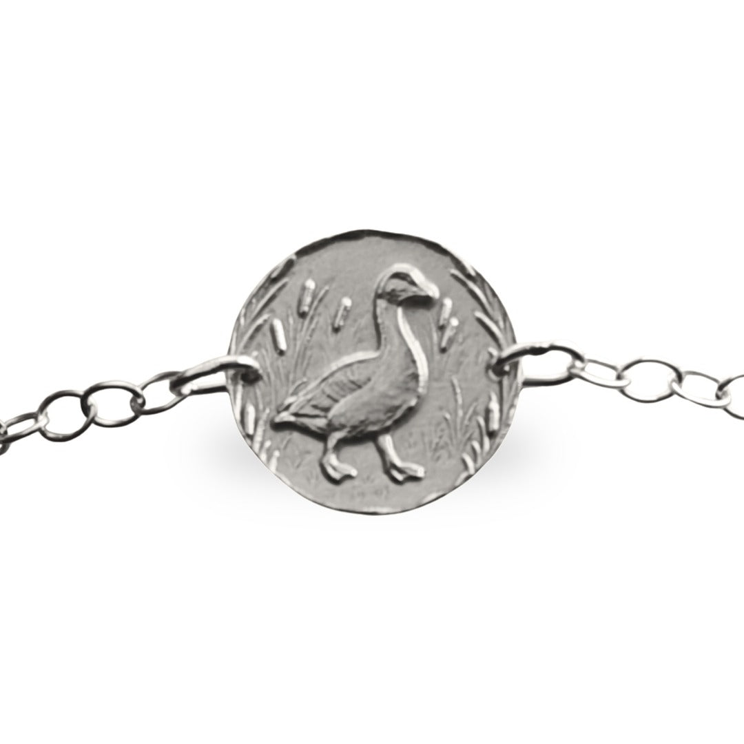 Goose Engraved Sterling Silver Coin Bracelet