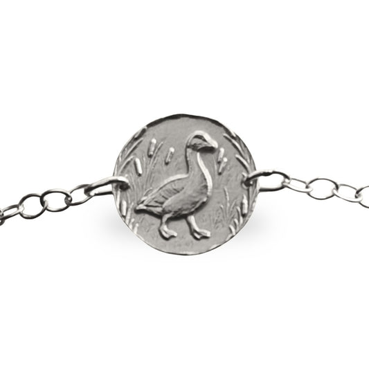 Goose engraved sterling silver coin bracelet by Ojewellery