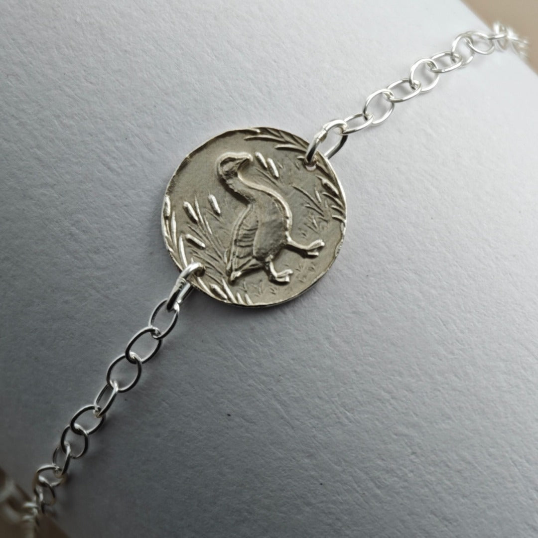 Goose Engraved Sterling Silver Coin Bracelet