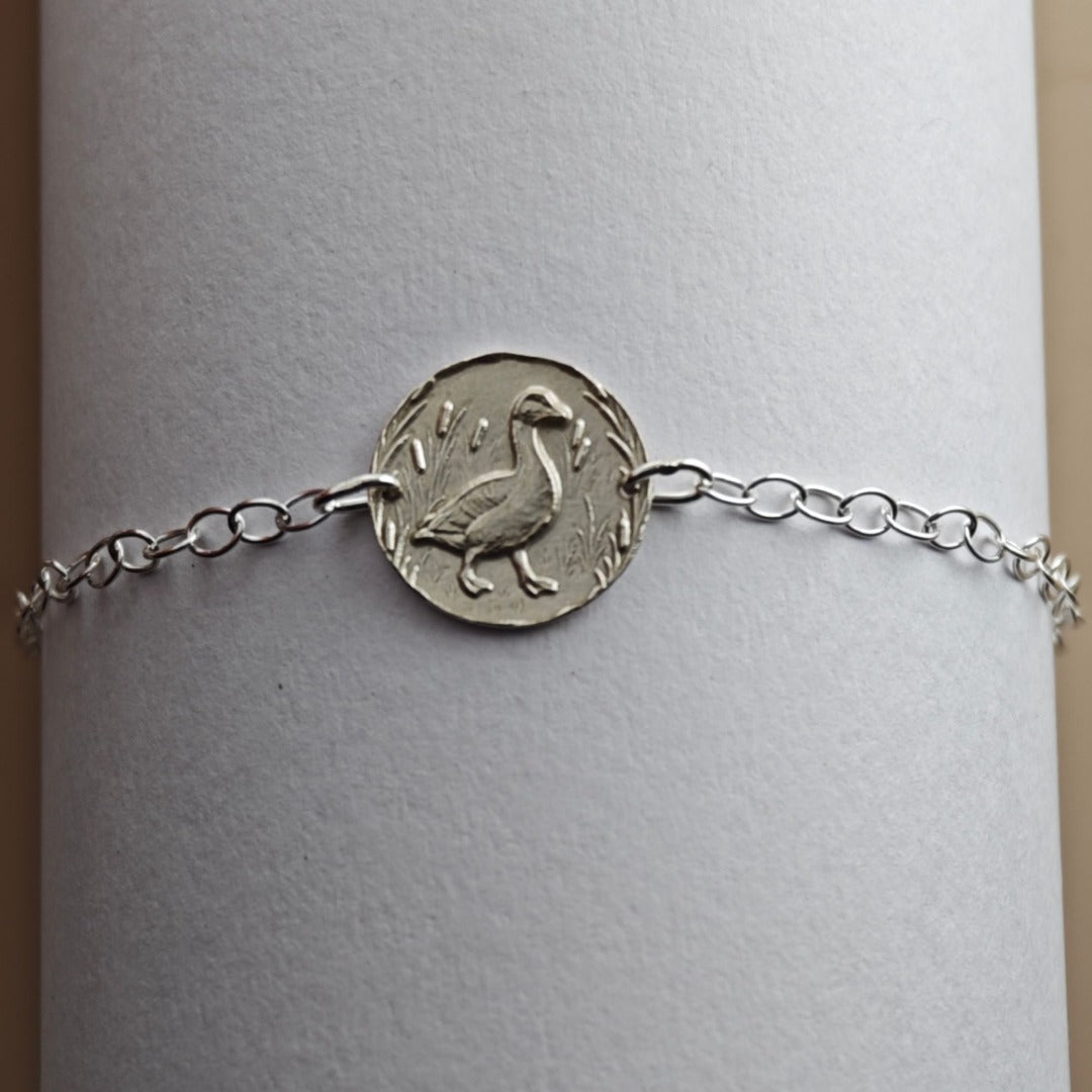 Goose Engraved Sterling Silver Coin Bracelet