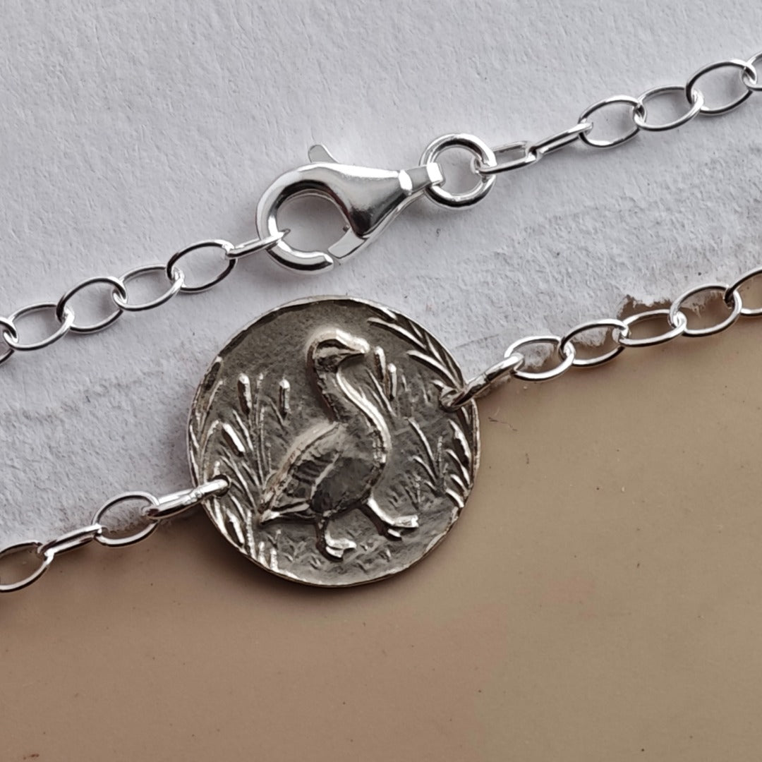 Goose Engraved Sterling Silver Coin Bracelet