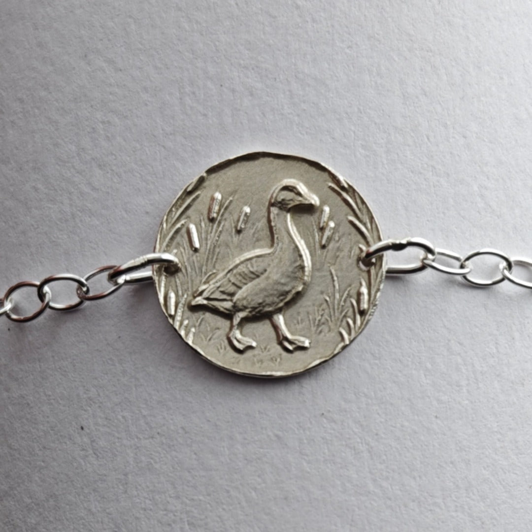 Goose Engraved Sterling Silver Coin Bracelet
