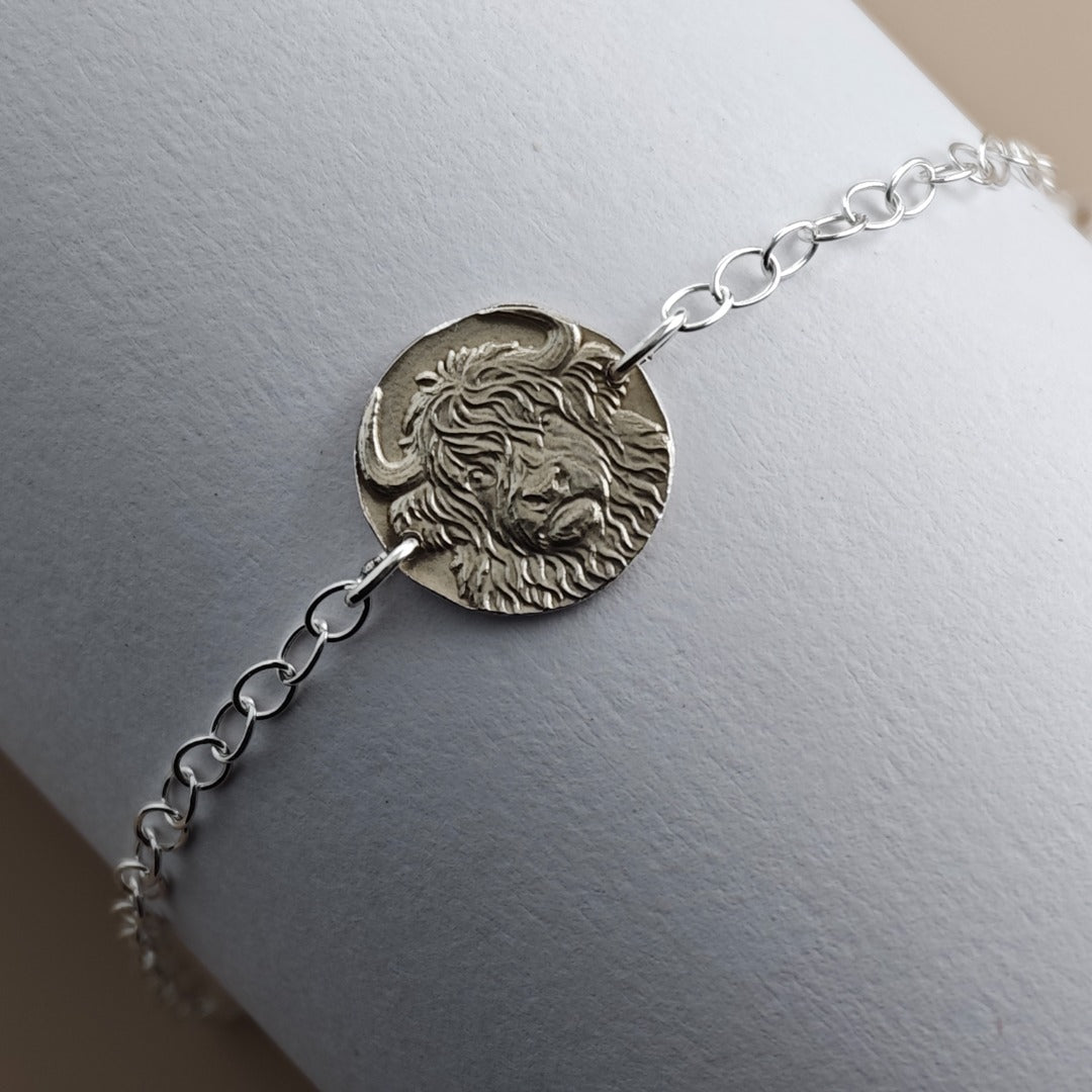 Highland Cow Engraved Sterling Silver Coin Bracelet