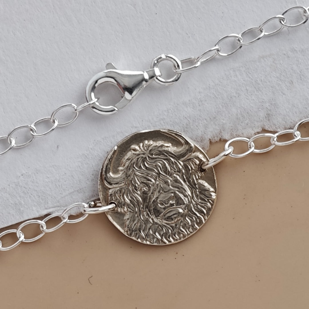 Highland Cow Engraved Sterling Silver Coin Bracelet