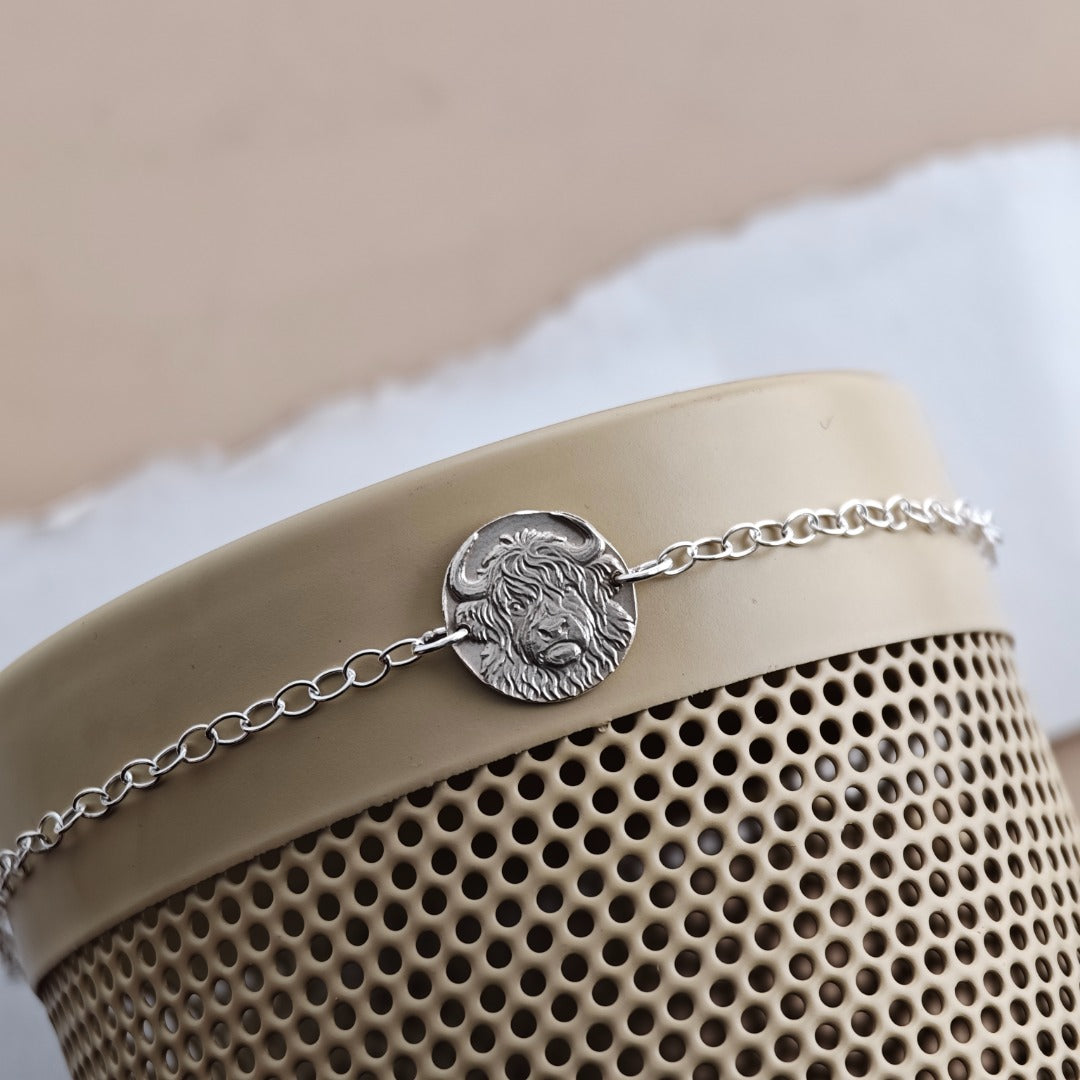 Highland Cow Engraved Sterling Silver Coin Bracelet