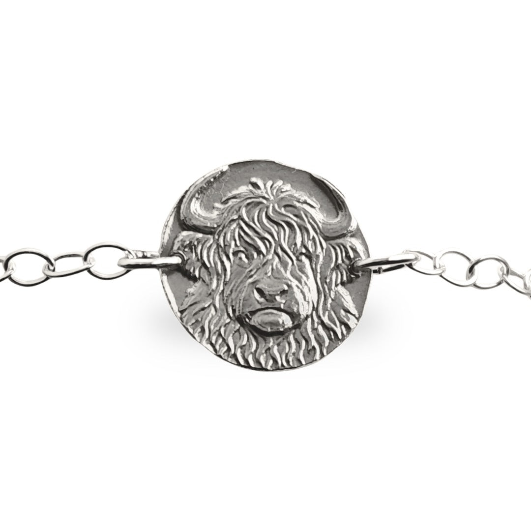 Highland Cow Engraved Sterling Silver Coin Bracelet