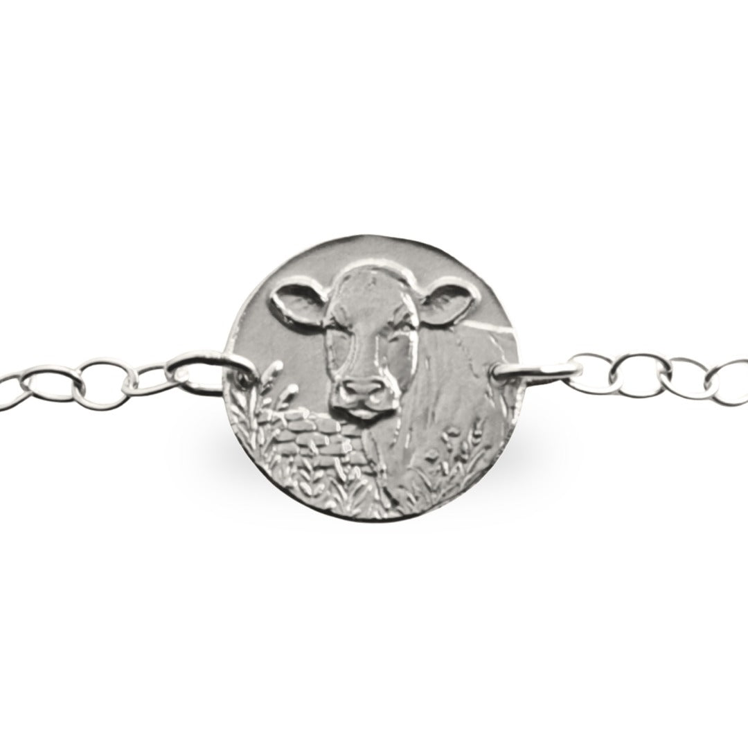 Cow Engraved Sterling Silver Coin Bracelet
