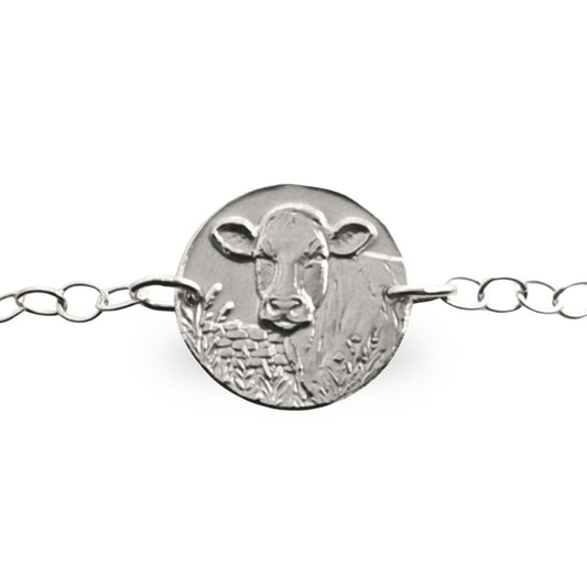Cow engraved sterling silver coin bracelet by Ojewellery