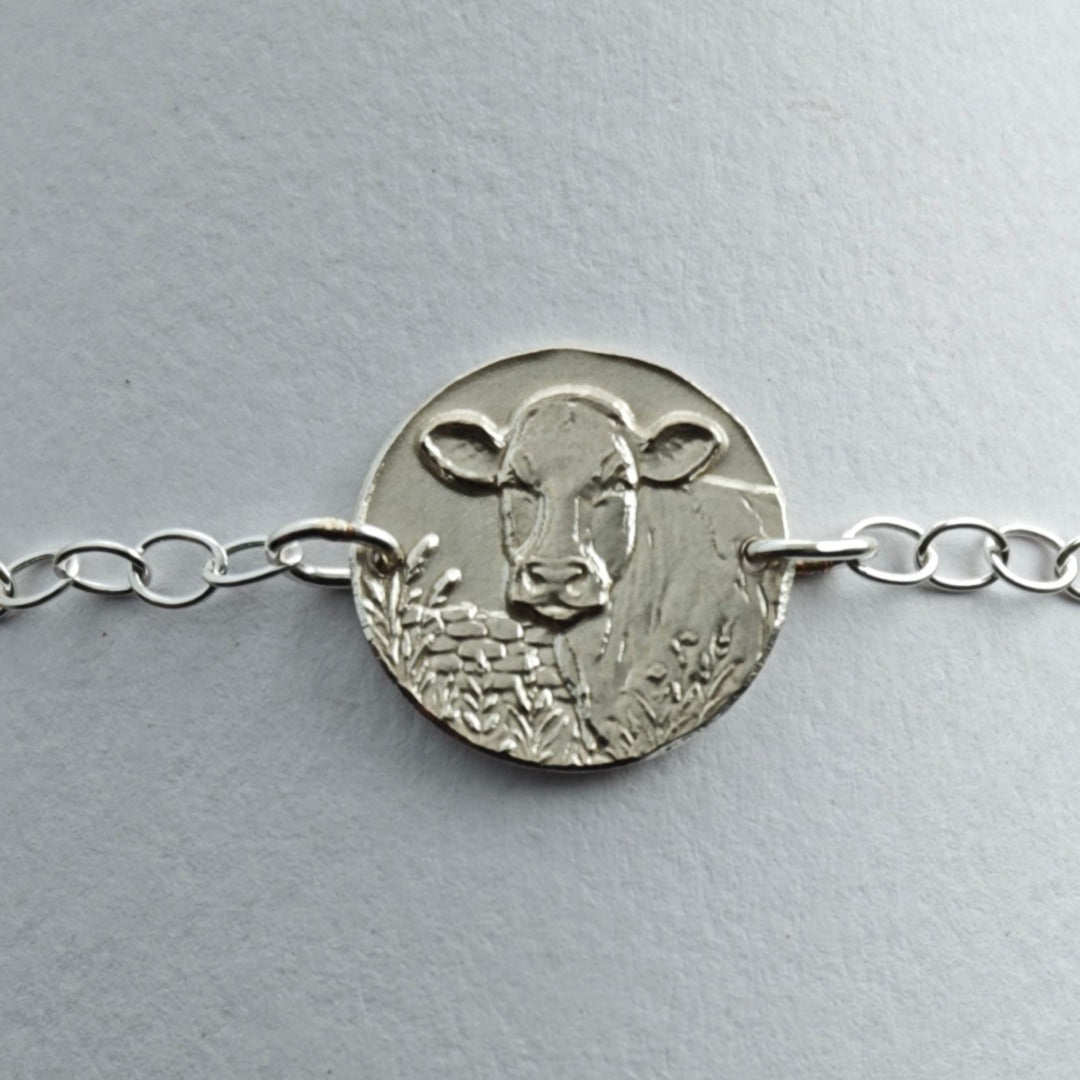 Cow Engraved Sterling Silver Coin Bracelet