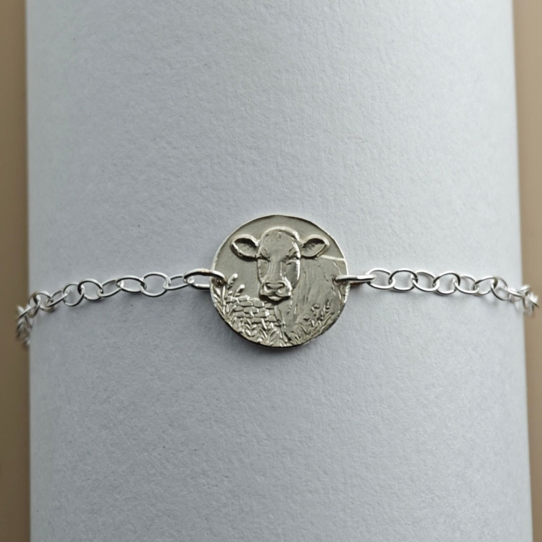Cow Engraved Sterling Silver Coin Bracelet