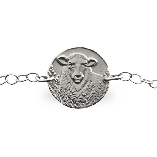 Sheep engraved sterling silver coin bracelet by Ojewellery
