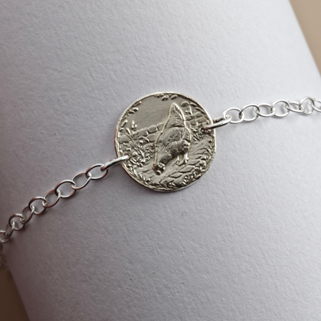 Chicken Engraved Sterling Silver Coin Bracelet