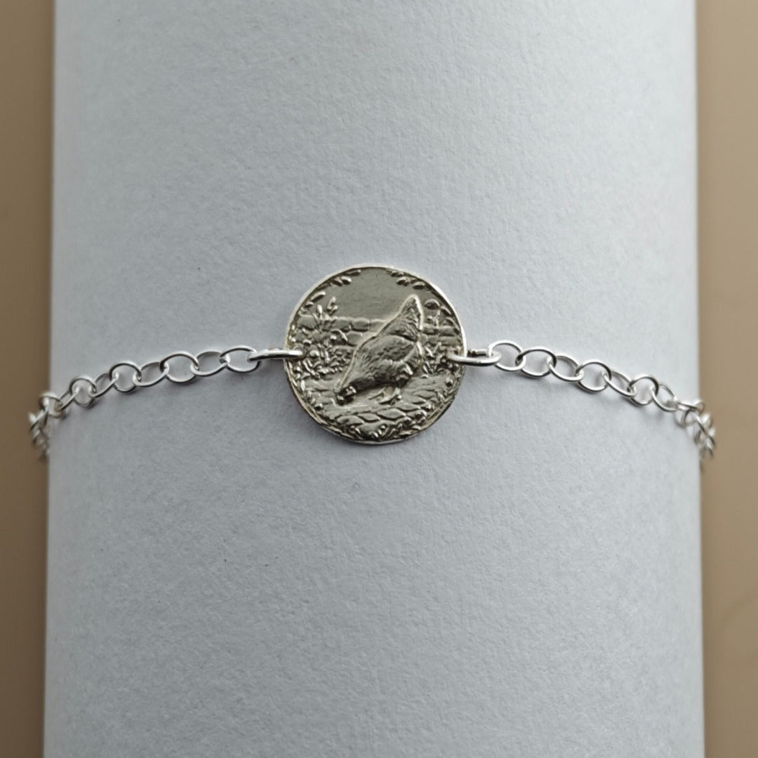 Chicken Engraved Sterling Silver Coin Bracelet