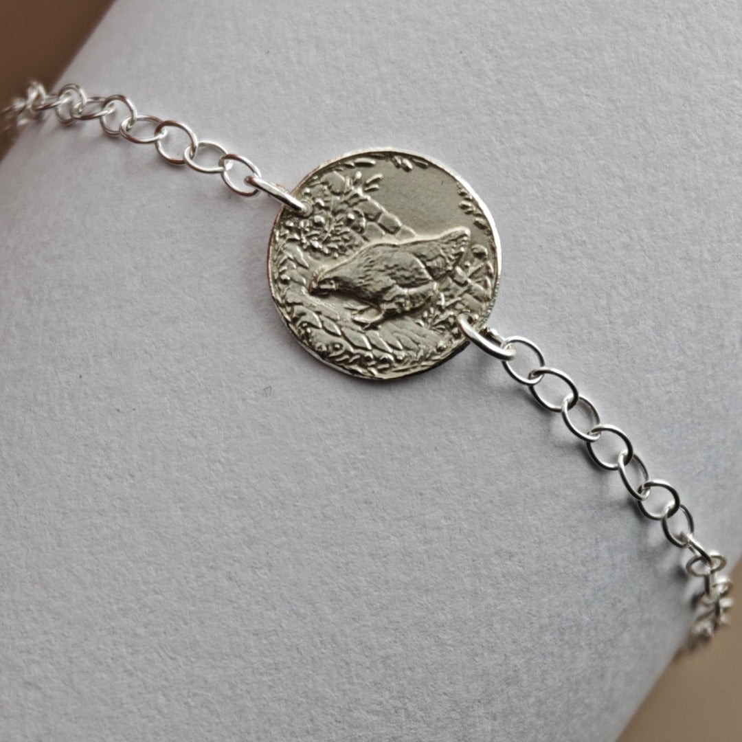 Chicken Engraved Sterling Silver Coin Bracelet