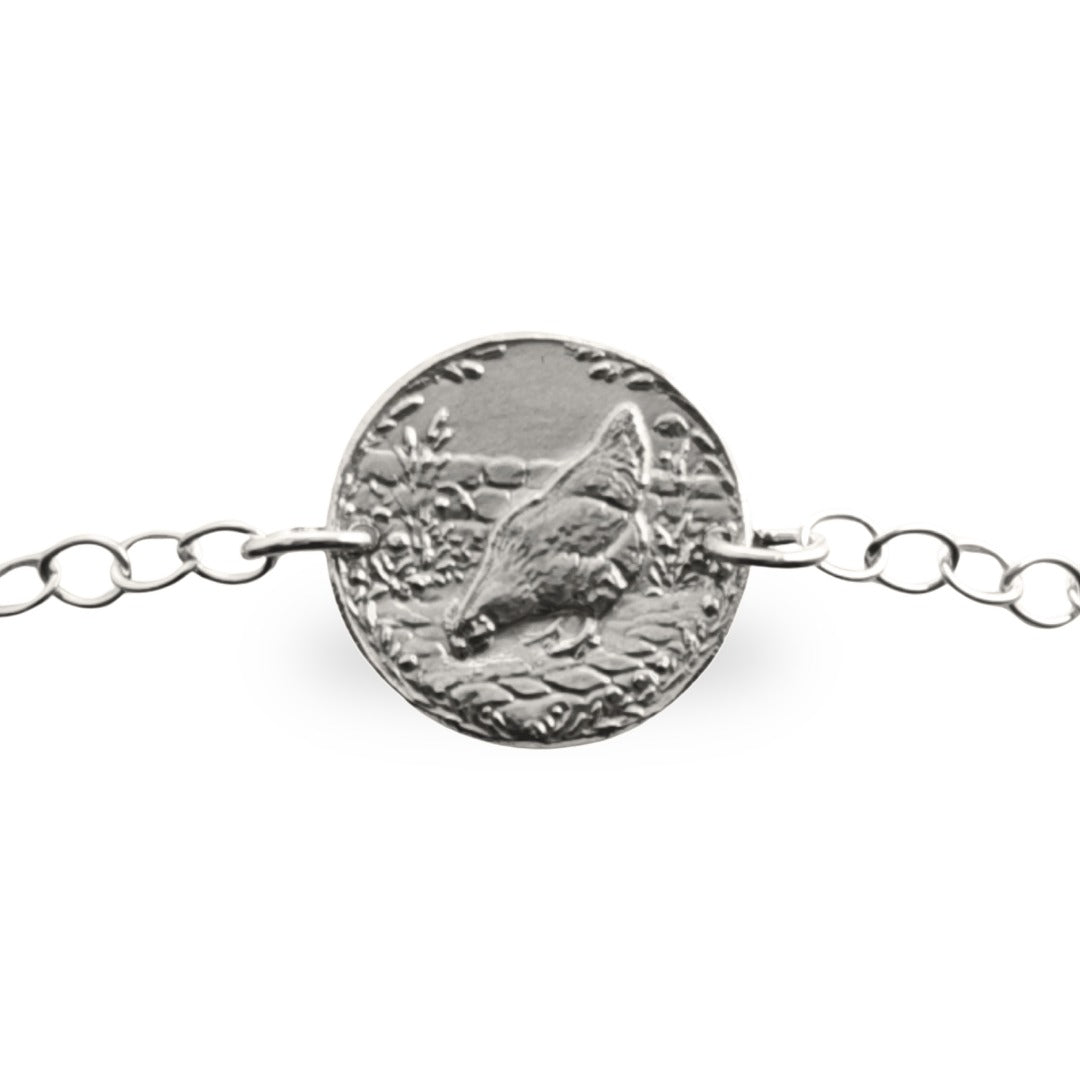 Chicken Engraved Sterling Silver Coin Bracelet