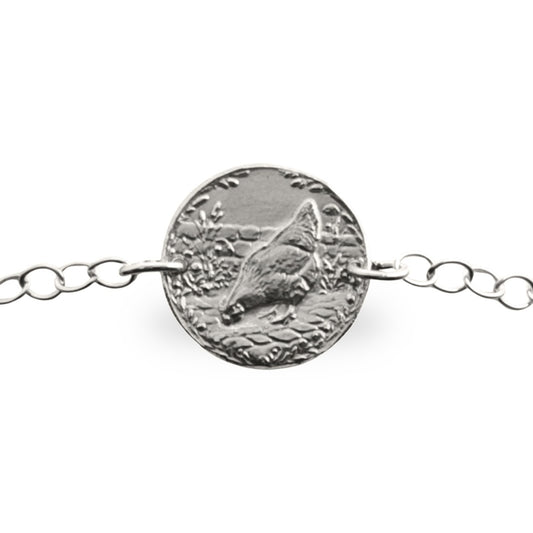 Chicken engraved sterling silver coin bracelet by Ojewellery