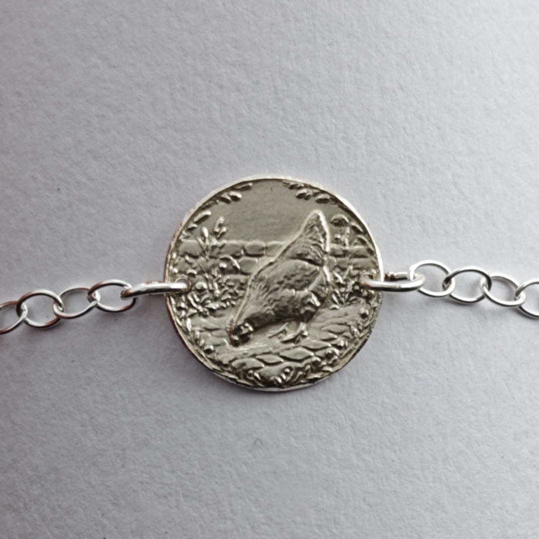Chicken Engraved Sterling Silver Coin Bracelet