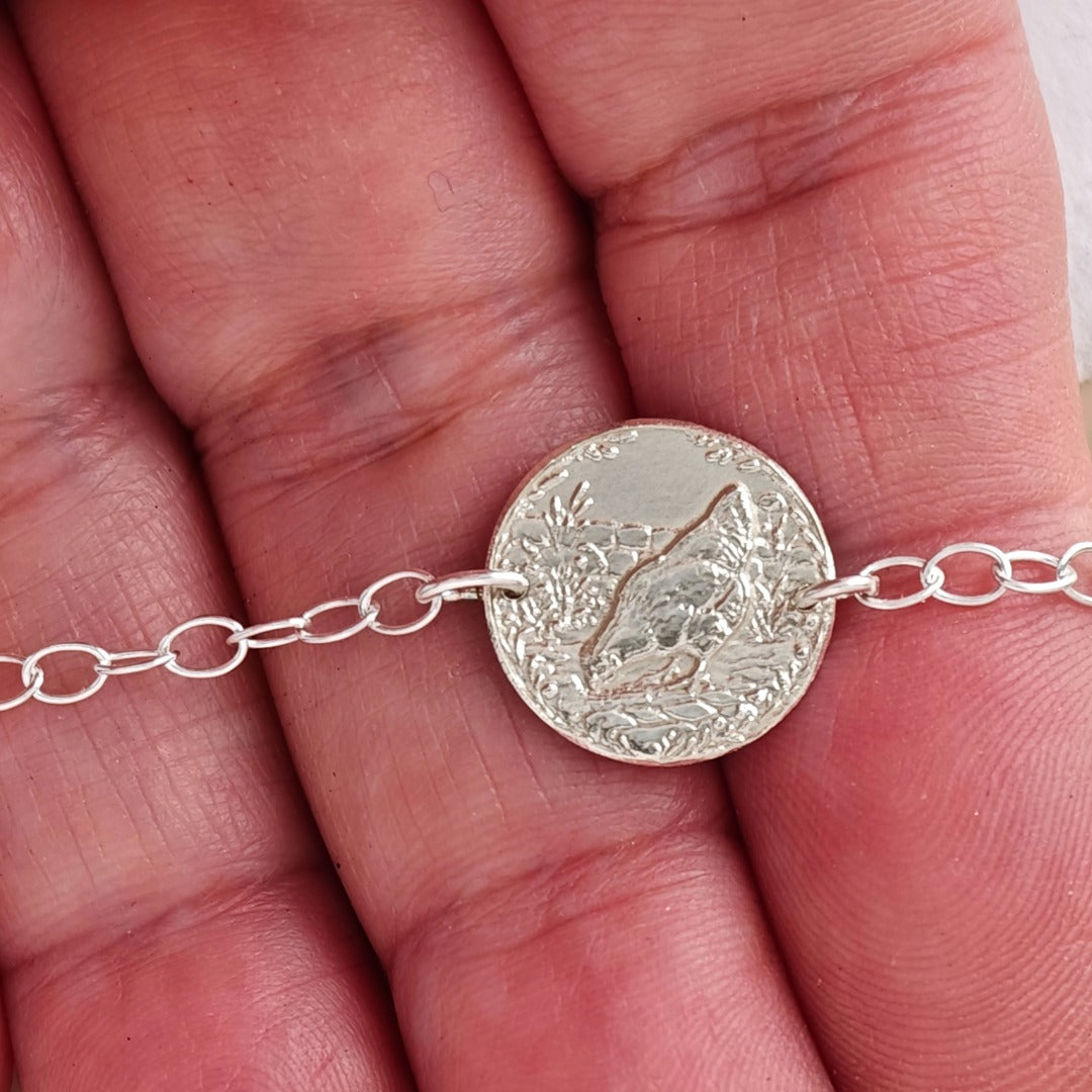 Chicken Engraved Sterling Silver Coin Bracelet