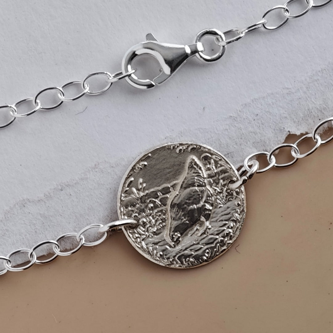 Chicken Engraved Sterling Silver Coin Bracelet