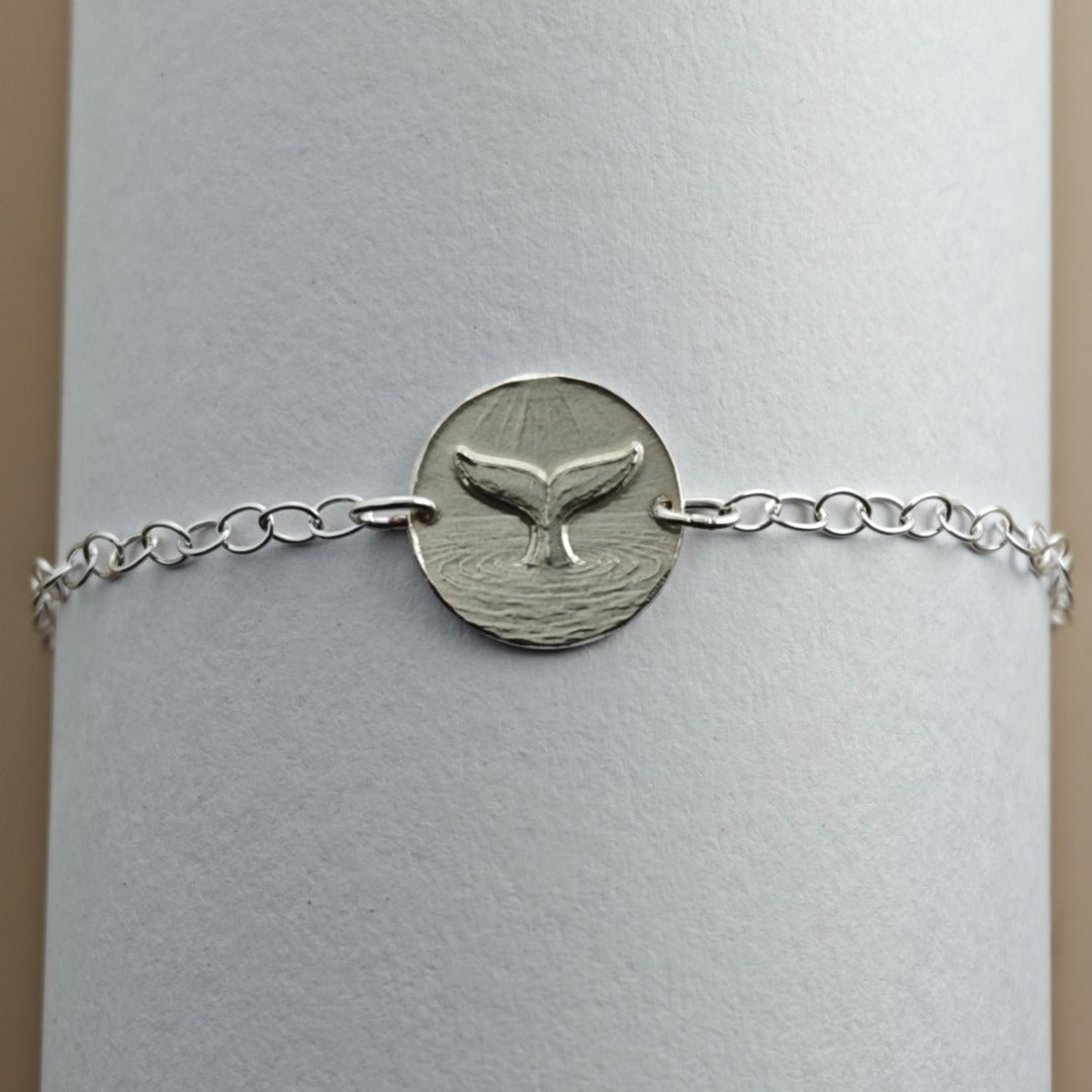 Whale Tail Engraved Sterling Silver Coin Bracelet