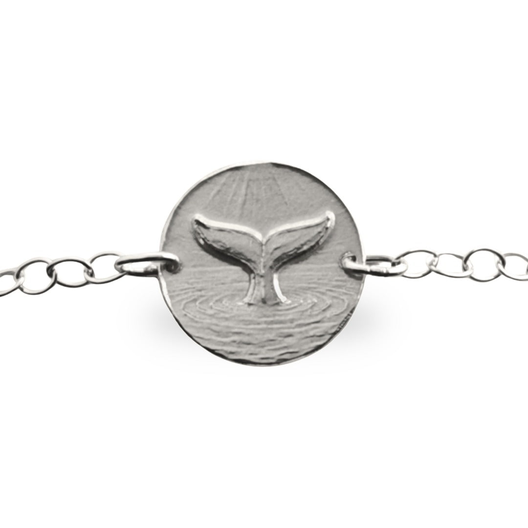 Whale Tail Engraved Sterling Silver Coin Bracelet