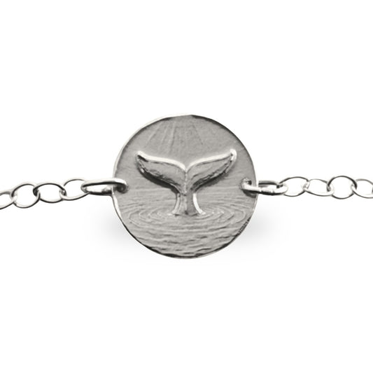 Whale Tail engraved sterling silver coin bracelet by Ojewellery