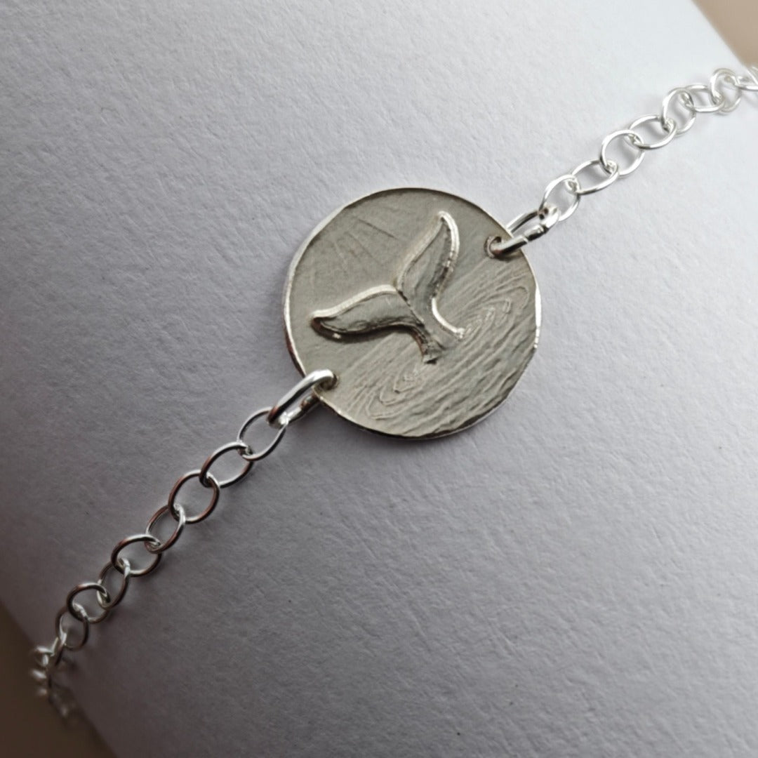 Whale Tail Engraved Sterling Silver Coin Bracelet
