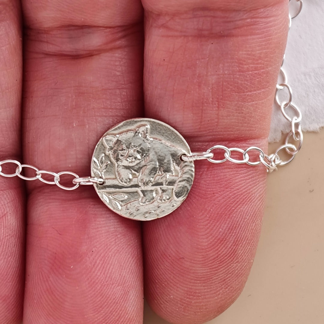 Red Panda Engraved Sterling Silver Coin Bracelet