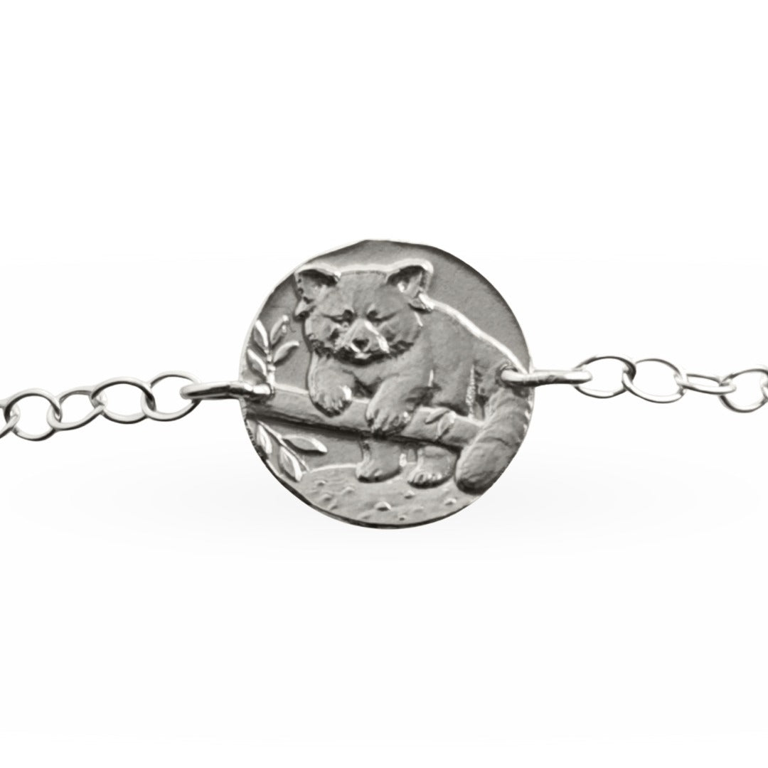 Red Panda Engraved Sterling Silver Coin Bracelet