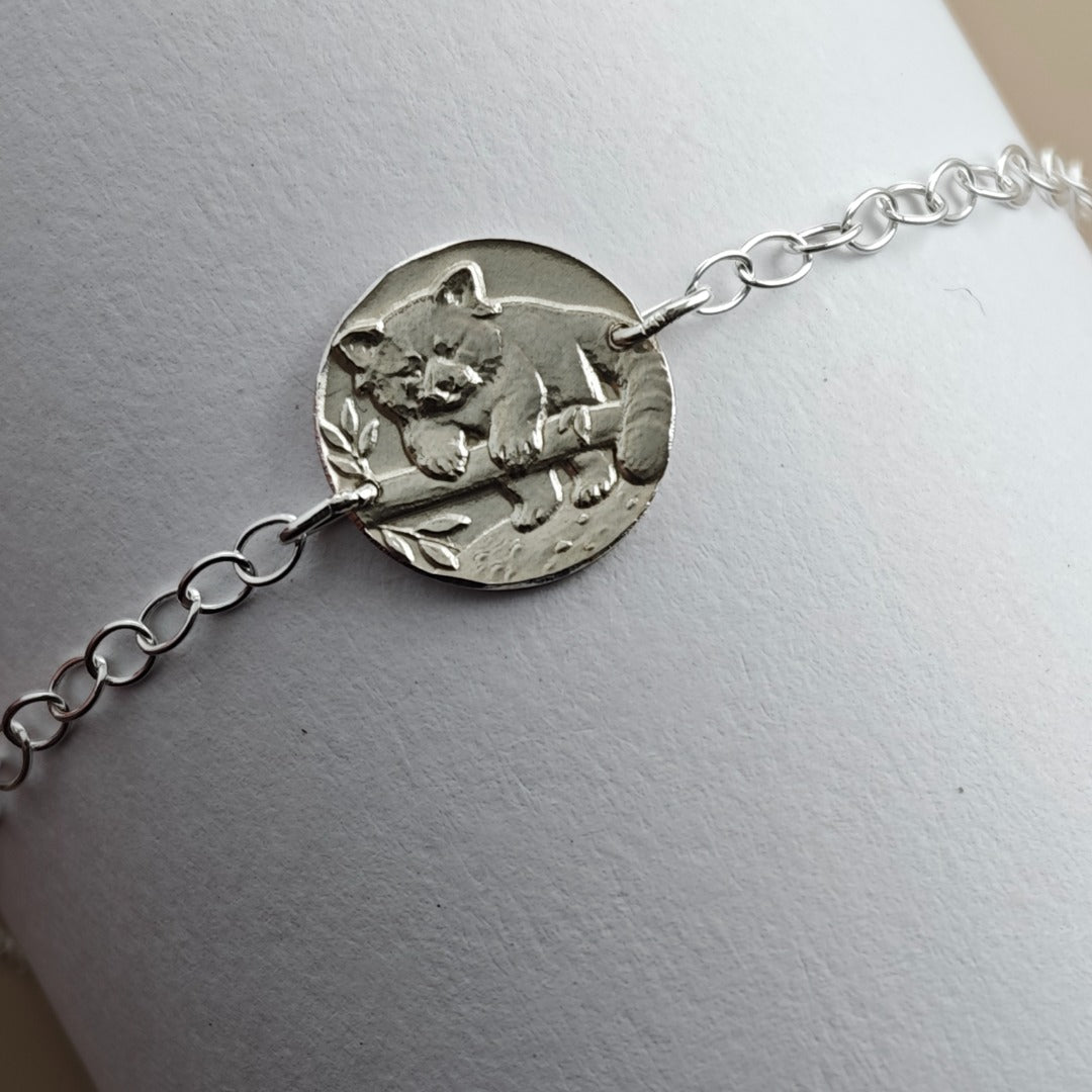 Red Panda Engraved Sterling Silver Coin Bracelet