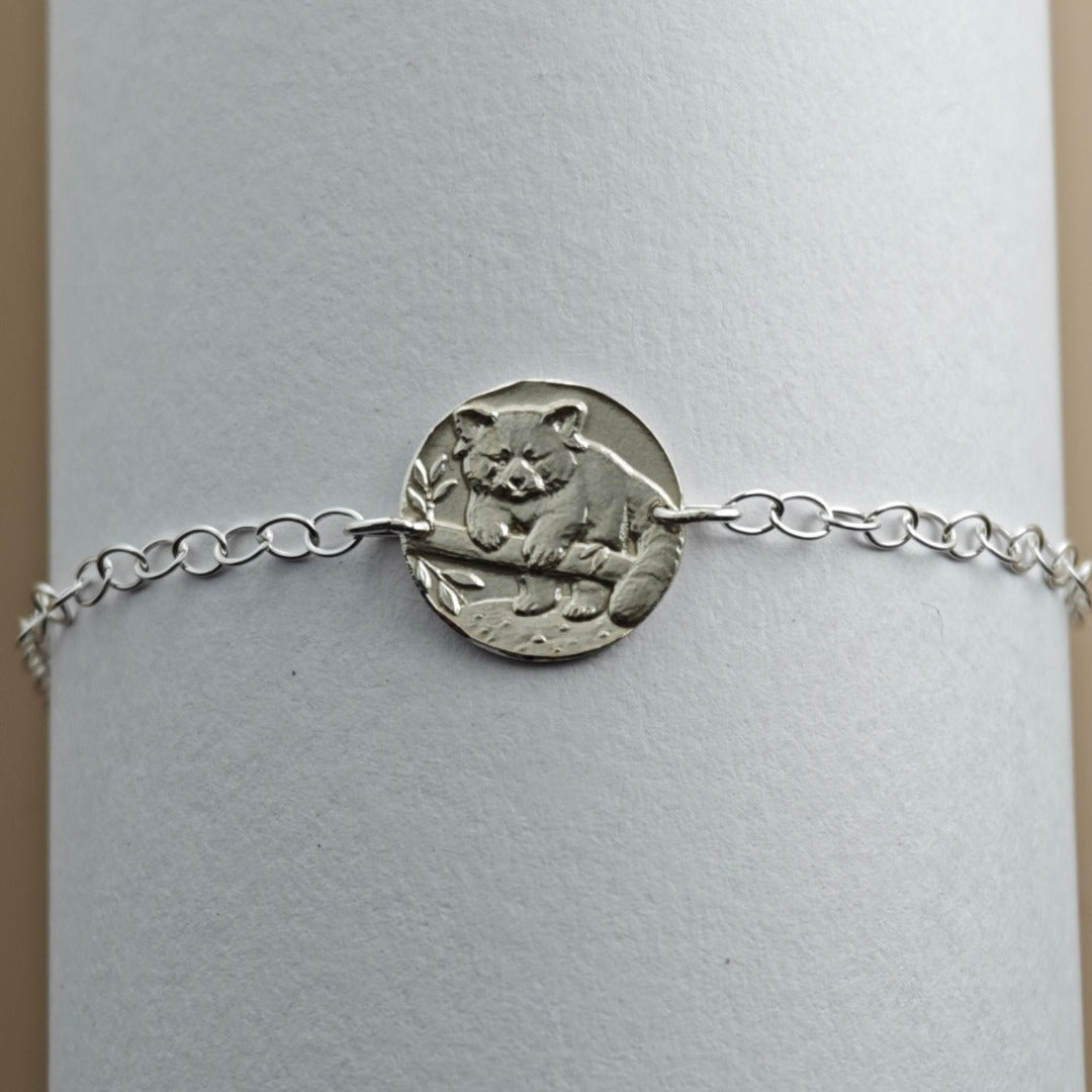Red Panda Engraved Sterling Silver Coin Bracelet