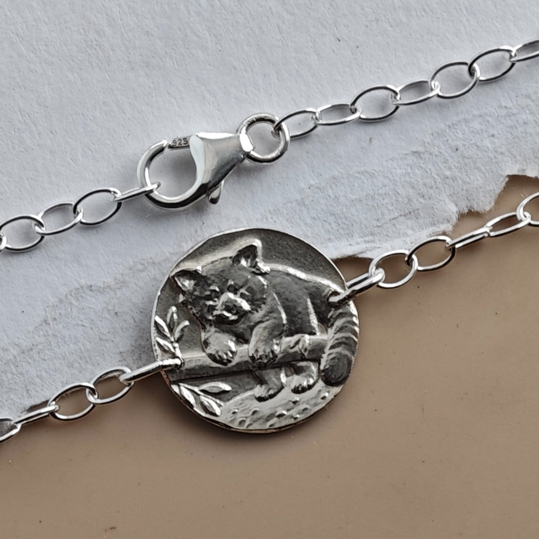 Red Panda Engraved Sterling Silver Coin Bracelet
