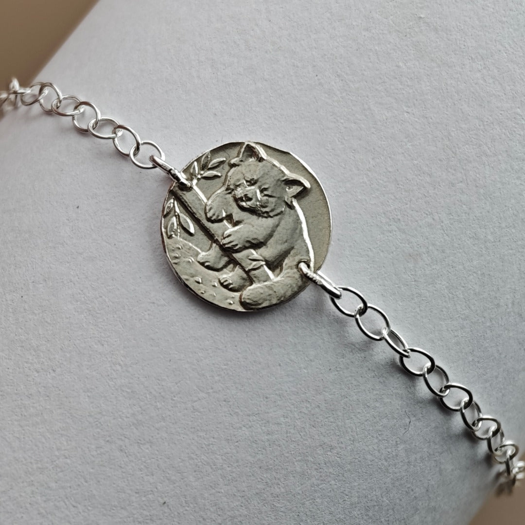 Red Panda Engraved Sterling Silver Coin Bracelet