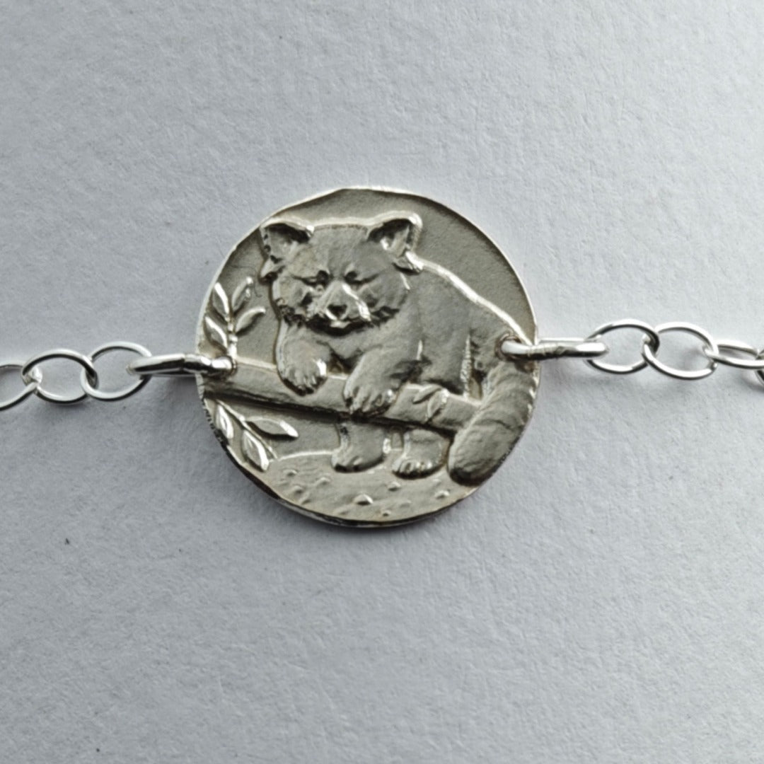 Red Panda Engraved Sterling Silver Coin Bracelet