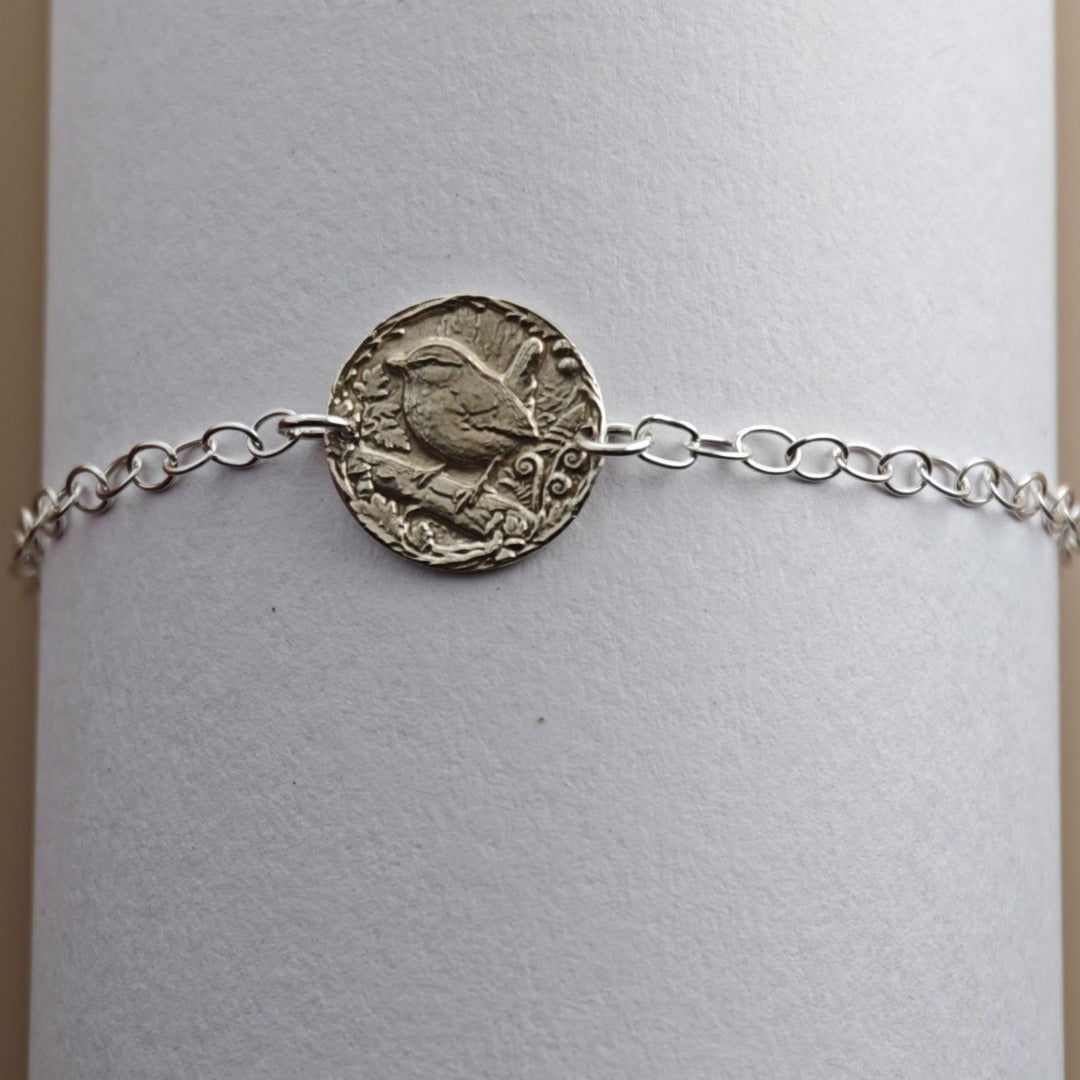 Wren Engraved Sterling Silver Coin Bracelet