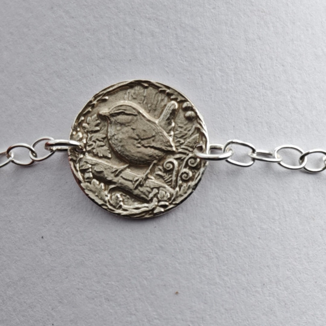 Wren Engraved Sterling Silver Coin Bracelet