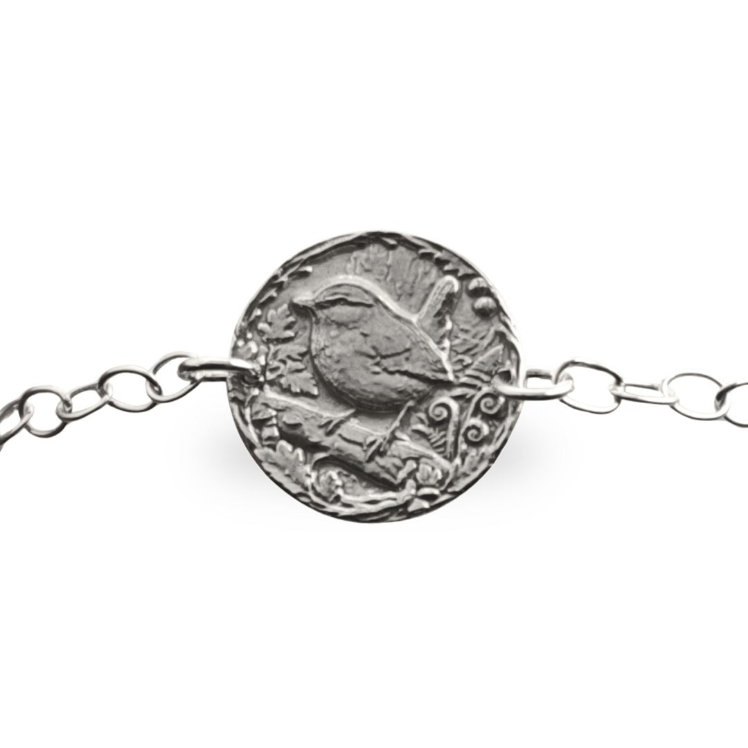 Wren Engraved Sterling Silver Coin Bracelet