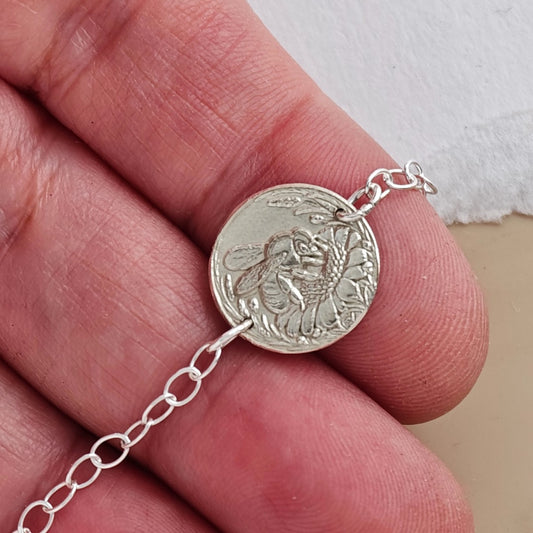 Bee coin bracelet - engraving detail
