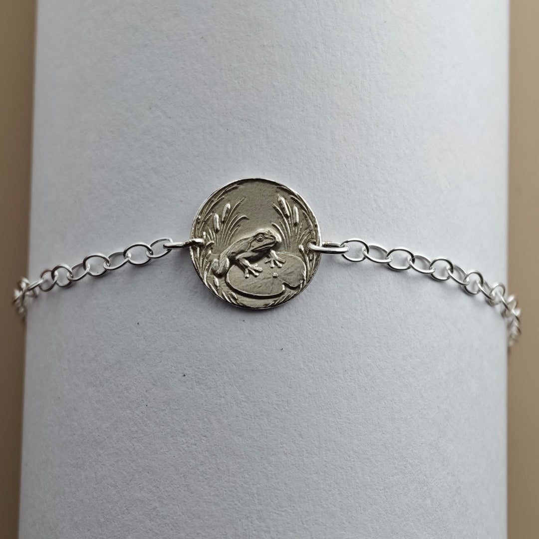 Frog Engraved Sterling Silver Coin Bracelet