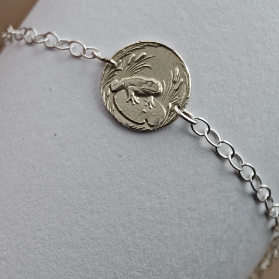 Frog Engraved Sterling Silver Coin Bracelet