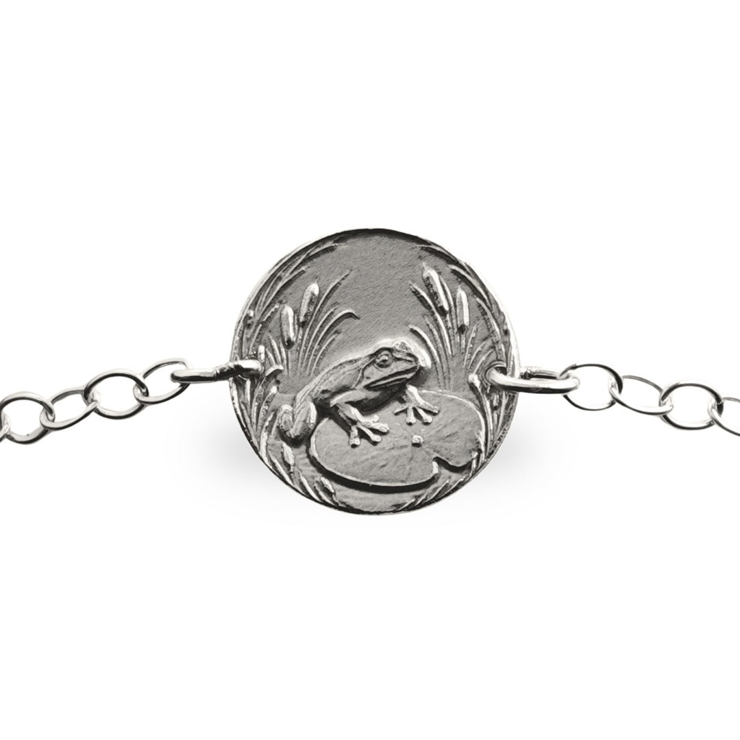 Frog Engraved Sterling Silver Coin Bracelet
